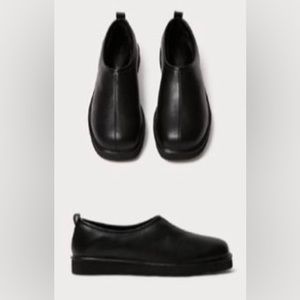 Black leather slip on shoe